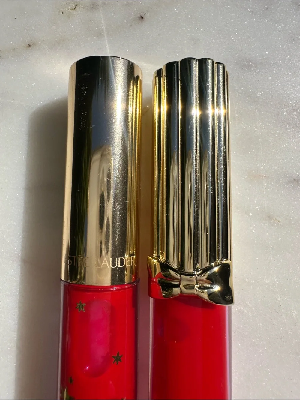Estee Lauder Red Lip Gloss Duo with Gold Caps